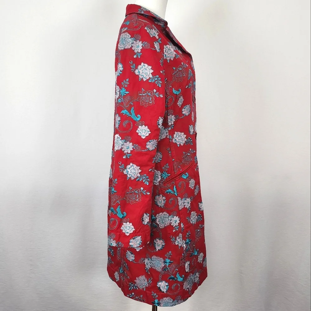 Johnny Was Floral Embroidered Coat Red Medium Like New *RARE FIND* - Picture 6 of 16